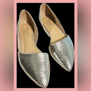Franco Sarto Honey2 Silver Perforated D’orsay Pointed Toe Flats